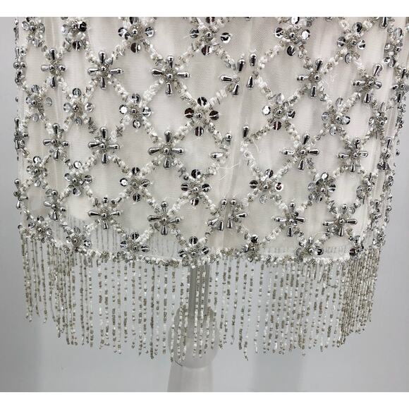 LIV FOSTER Sequin Beaded Halter Dress Size 6 Ivory Bead Fringe Trim NWT FLAW - Picture 11 of 16